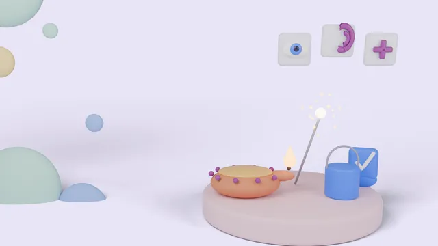 Soft 3D clay illustration of a lit diya, a sparkler, a bucket of water and a blue shield with a tick on a round pink pedestal, with floating tiles showing an eye, an ear and a medical cross
